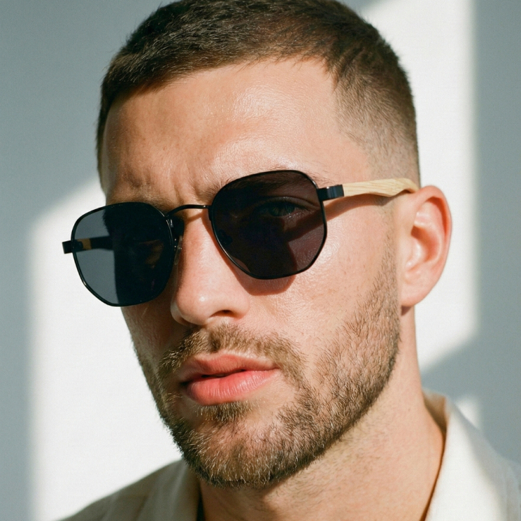 Óculos de Sol Hexagonal Premium Bambu Classico Vintage Lançamento uv400 Masculino Feminino