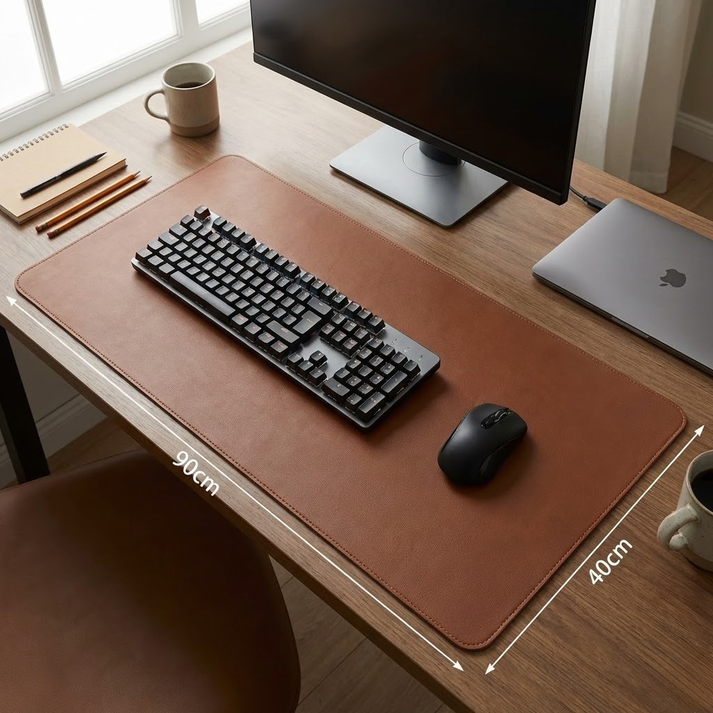 MousePad DeskPad 90x40cm Couro Sintético Borda Costurada Antiderrapante Gigante Tapete Mesa Trabalho Estudo Protetor