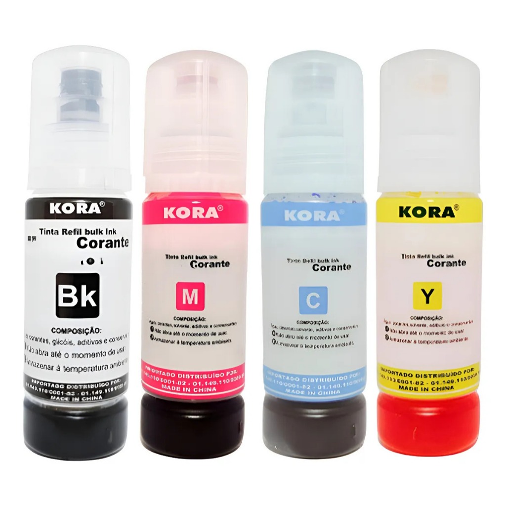 Kit 4 Tintas Kora 544/504 CMYK – Para Epson L3150 L3210 L3250 L3110 L4150 – 70ml