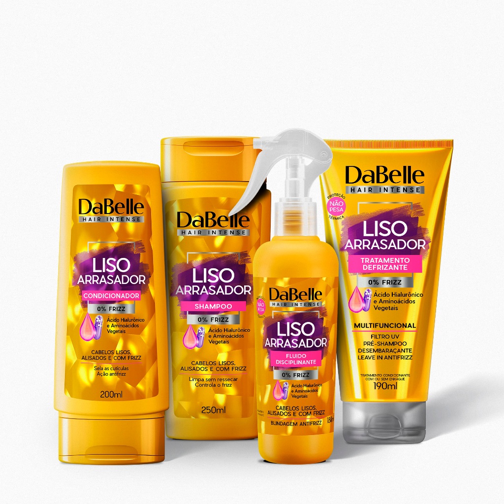 Kit DaBelle Hair Liso Arrasador  Shampoo + Condicionador + Óleo em Creme + Selagem (4 produtos) em Oferta na Shopee