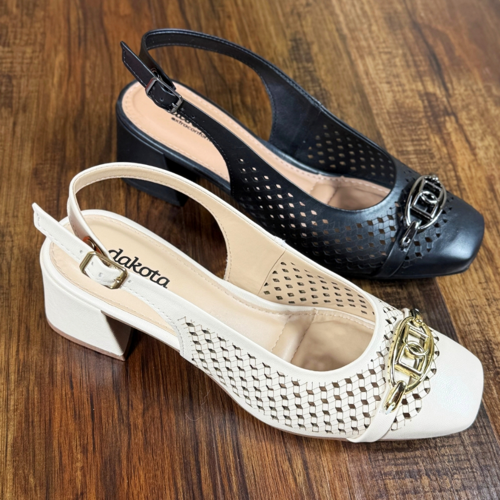 Scarpin Dakota Sapato Feminino Vazado Salto Bloco D0082 em Oferta na Shopee