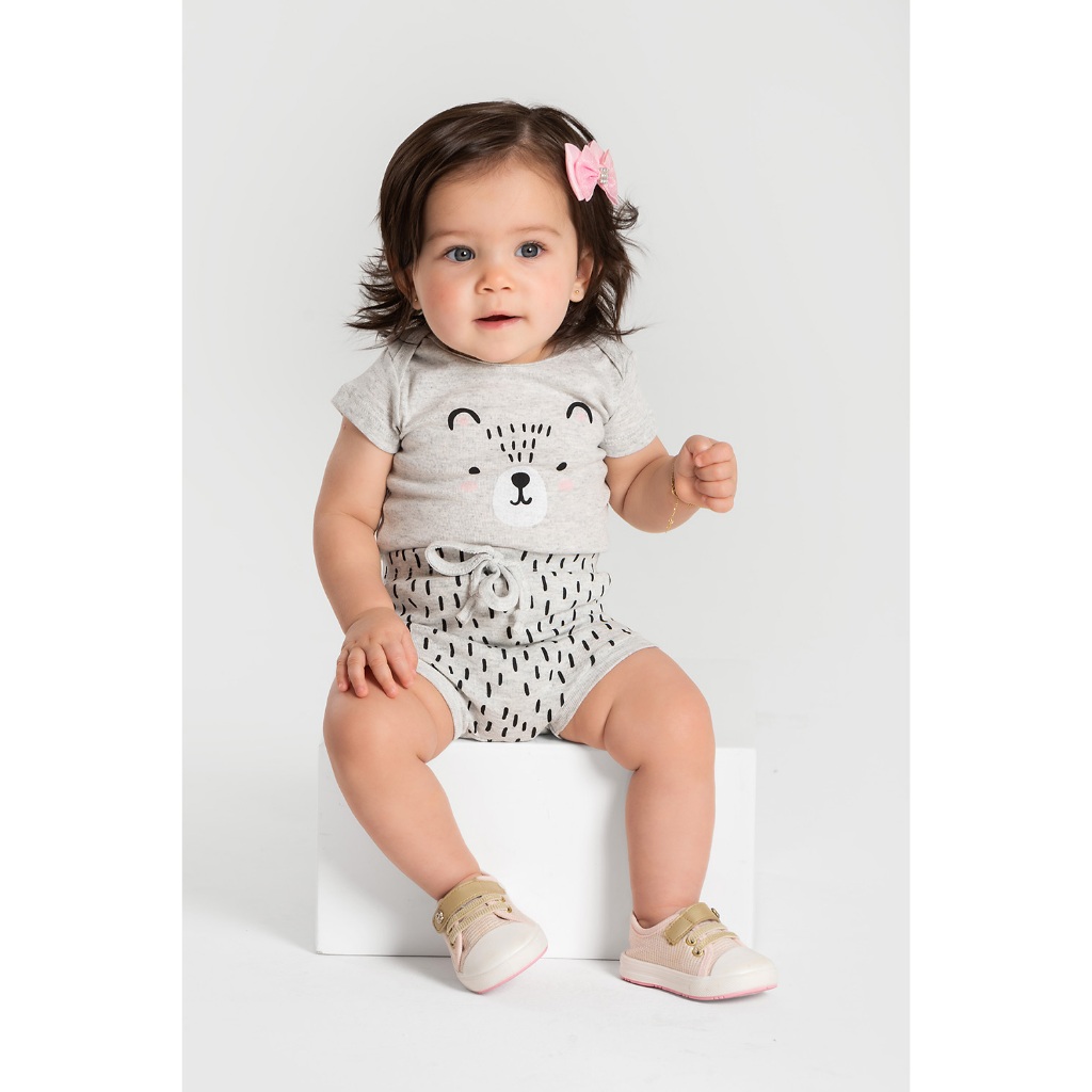 Conjunto Body Curto Mescla Carinha Urso em Oferta na Shopee
