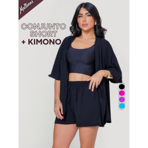 Conjunto Kimono Feminino 2 Peças Short e Blusa Modelagem Soltinha Premium Tecido Duna