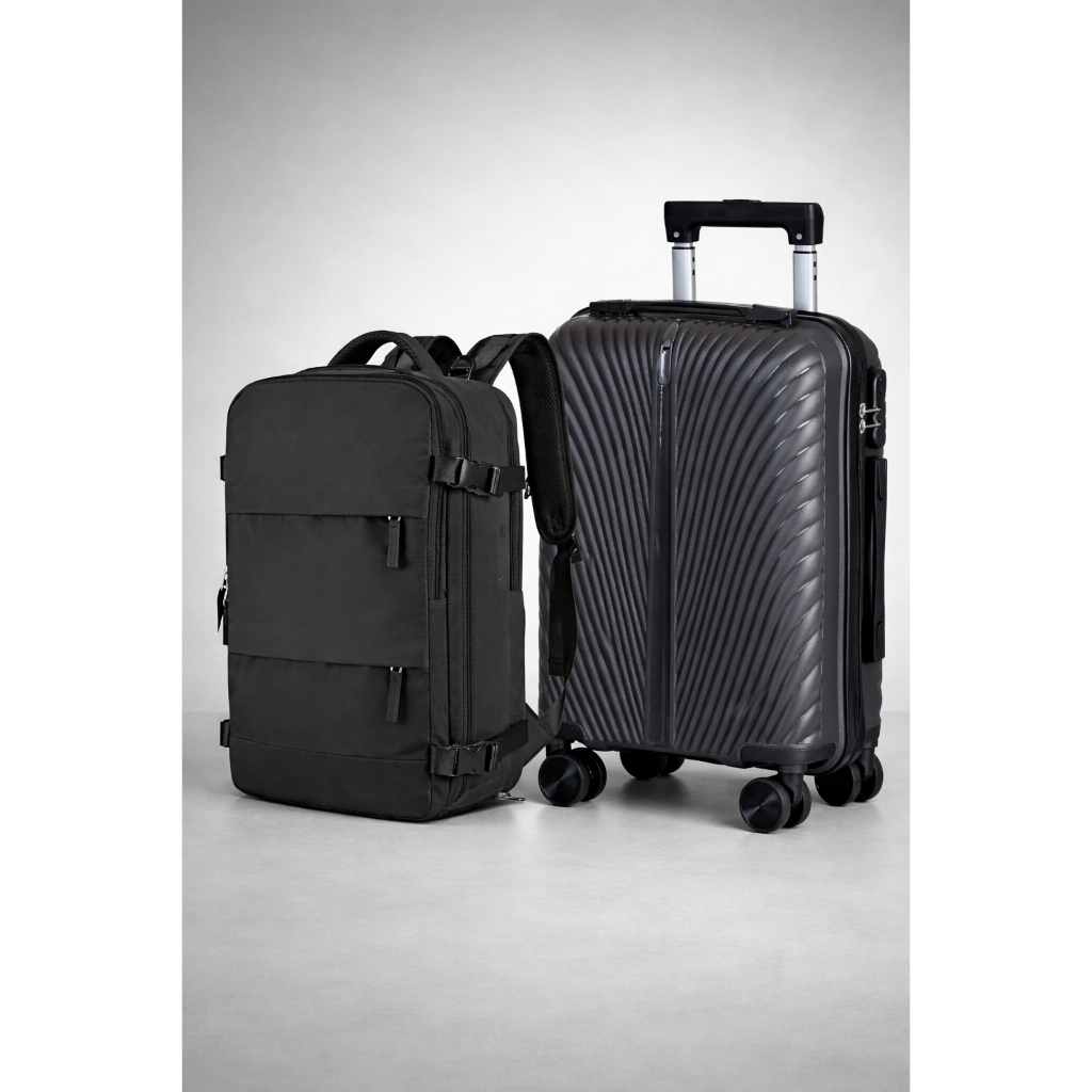 Kit Mala Viagem Com Mochila Bordo Executiva Premium Expansível Mala 23kg Polipropileno Padrão Anac