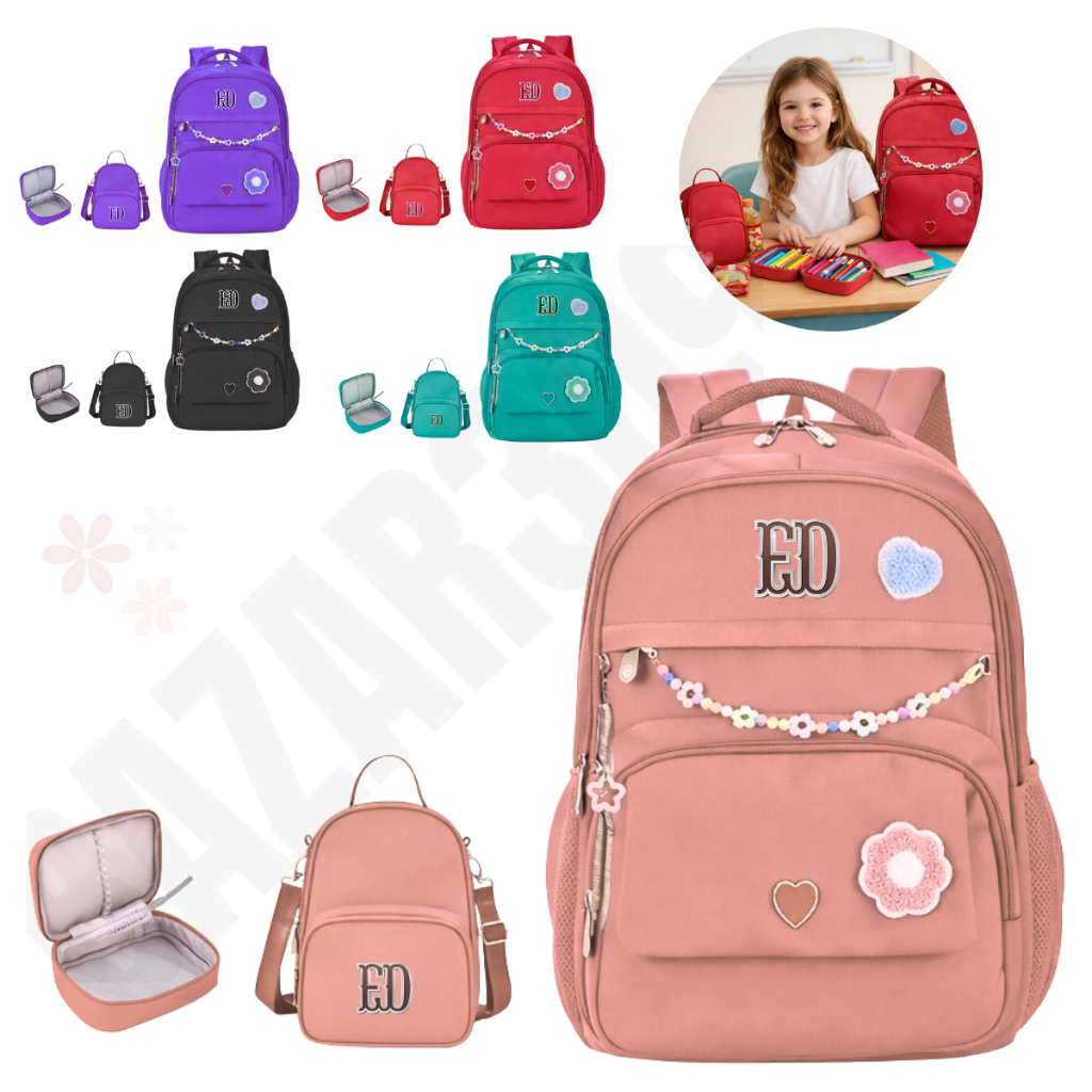 Kit 3 pcs Escolar Mochila Grande + Lancheira Térmica + Estojo Infantil RBB em Oferta na Shopee