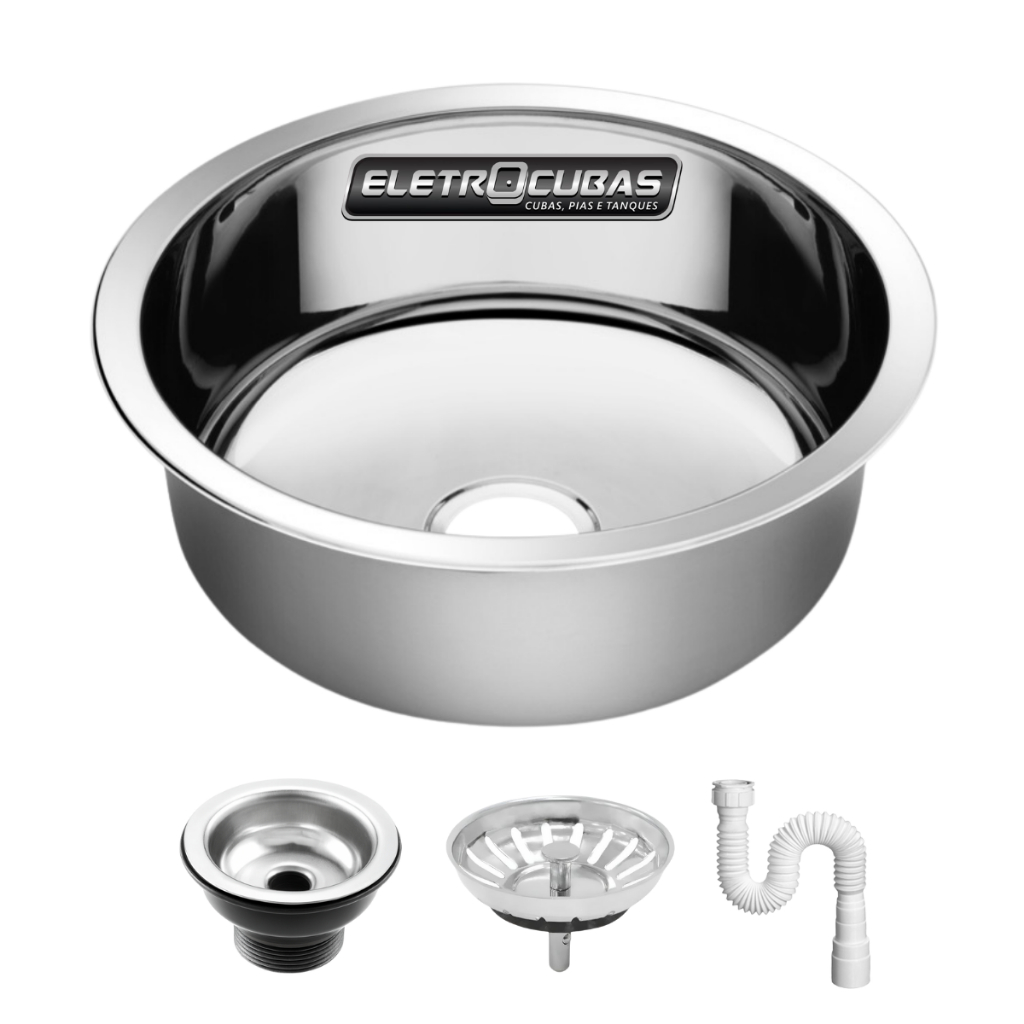 Cuba Redonda Cozinha 25cm Inox 304 Válvula Sifão Eletrocubas em Oferta na Shopee