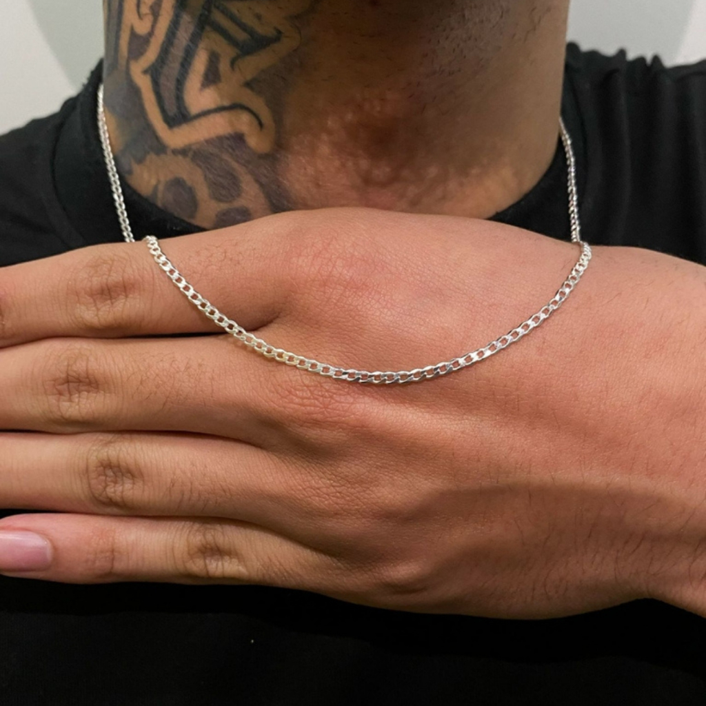 Corrente Masculina Grumet Fininha Aço Inox Brilhante Não Escurece Colar Cordão