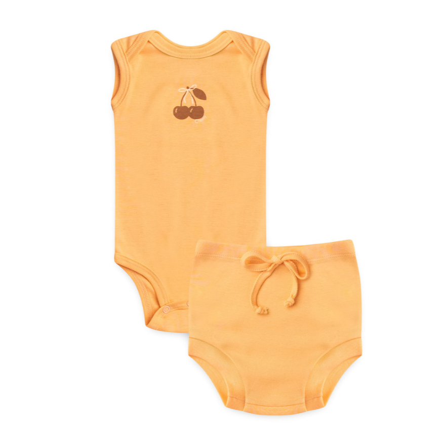 Conjunto Bebê Body Regata e Tapa Fralda Laranja Magnólia Cereja em Oferta na Shopee