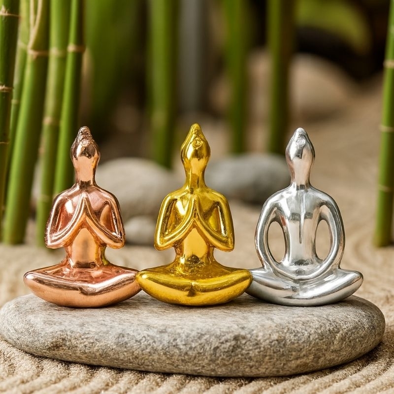 Imagem Estátua Zen Decorativa 6cm – Harmonia e Bem-Estar nas cores Prata, Dourado e Rosé