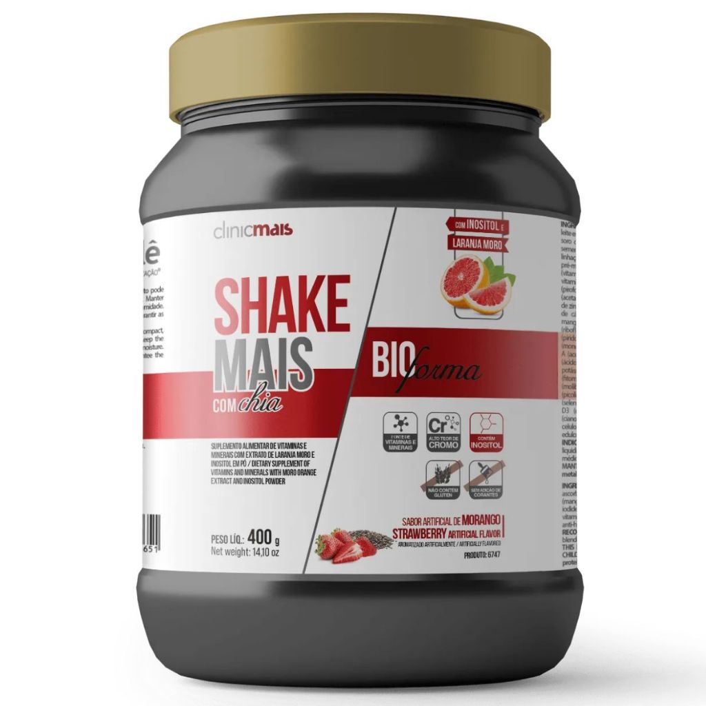 Shake com Chia 400g Sabor Morango - ClinicMais