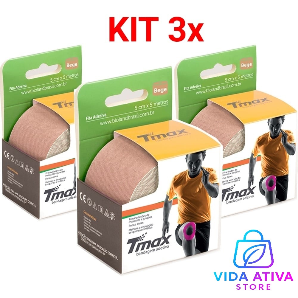 KIT 3X TRES Fitas Kinesio Tmax Bandagem Elástica Terapêutica 5 Cm X 5m ORIGINAL.