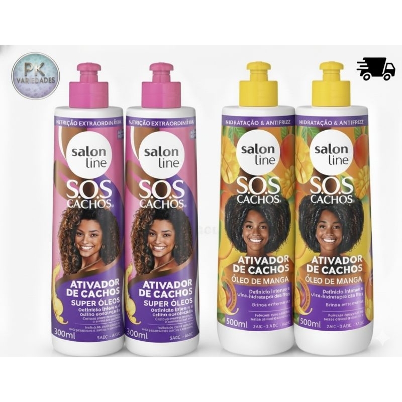 KIT 2 UNIDADES ATIVADOR DE CACHOS SALON LINE 300ML ÓLEO DE MANGA/SUPER ÓLEOS (ESCOLHA O SEU KIT)