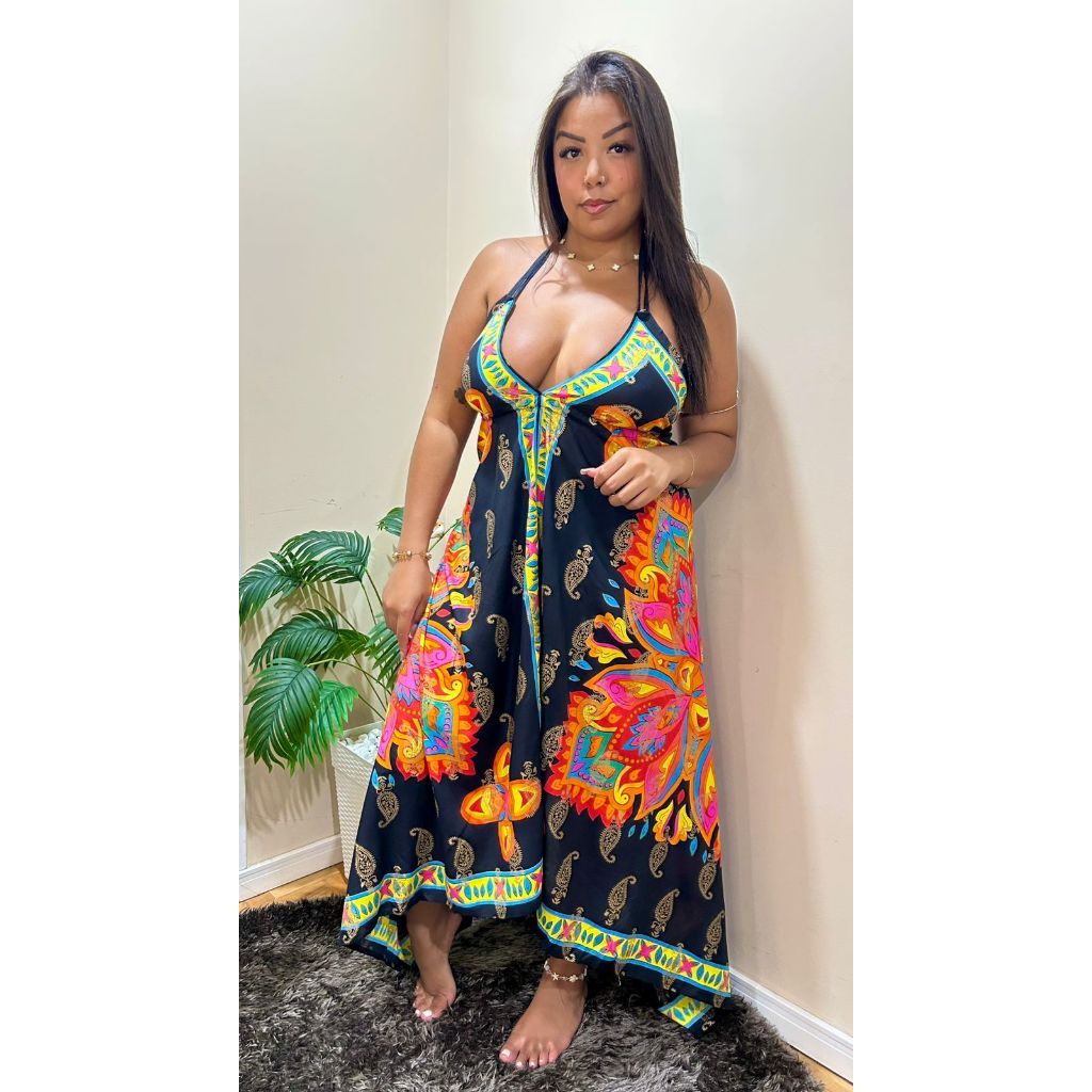 Vestido Lenço Indiano /Vestido de Pontas Viscose Premium Veste do 38 ao 46 várias estampas