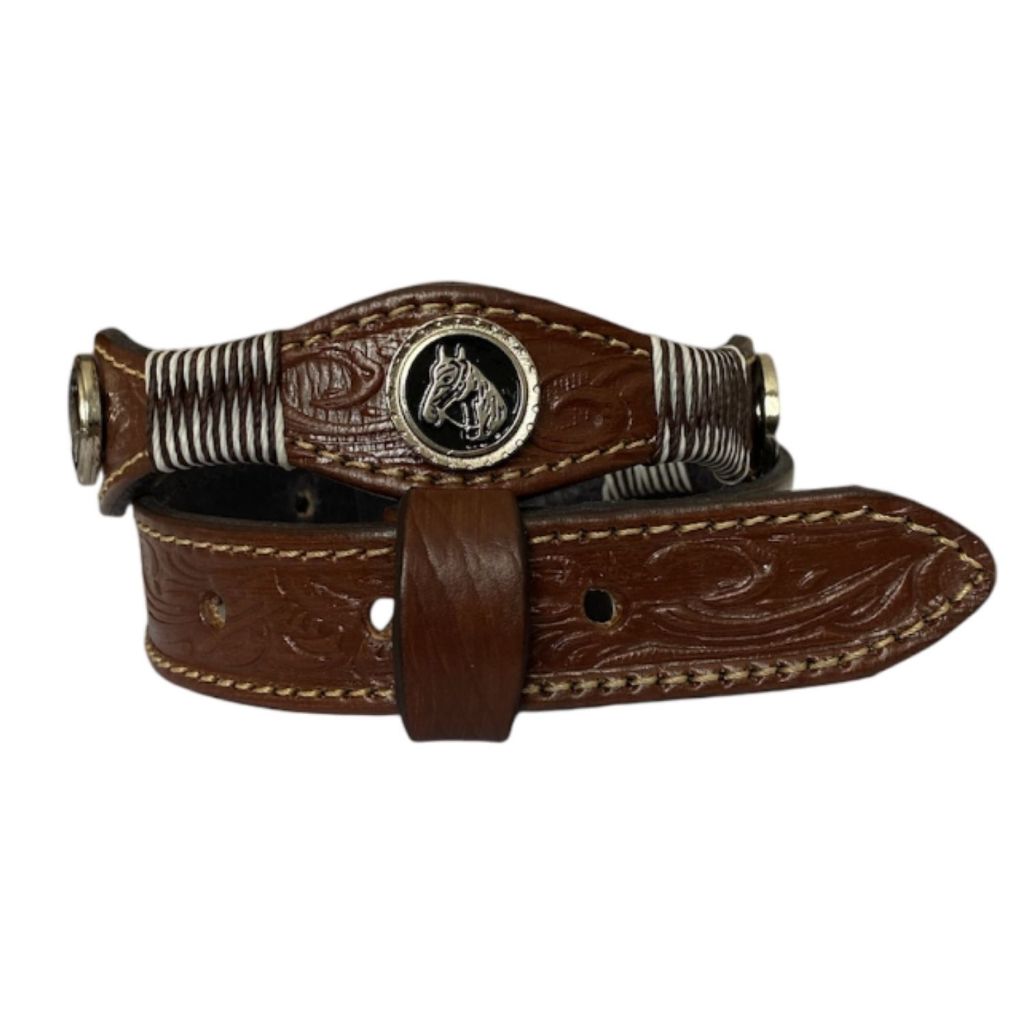 Cinto de Couro Infantil Marrom Aplique Cavalinho- Fivela Personalizada, Ajuste de Tamanho