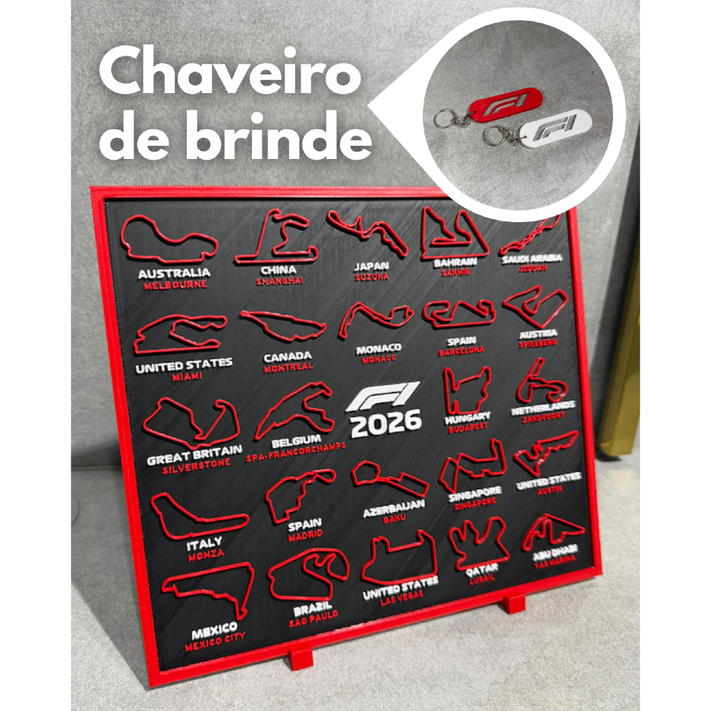Quadro Circuitos F1 2026 Com Suporte + Chaveiro F1 em Oferta na Shopee