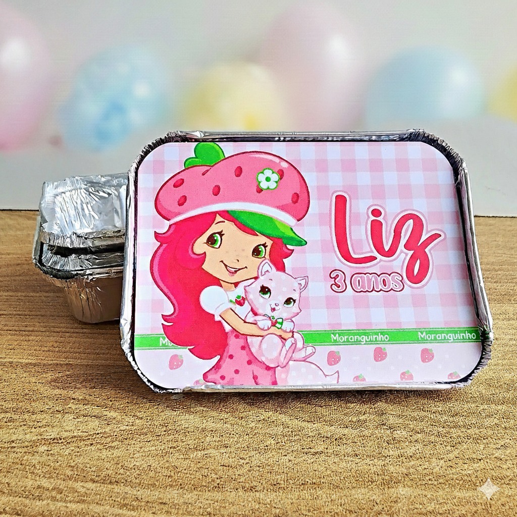 Marmitinha de Alumínio Personalizada Moranguinho | Festa na Escola | Lembrancinha | Marmitinha para Bolo