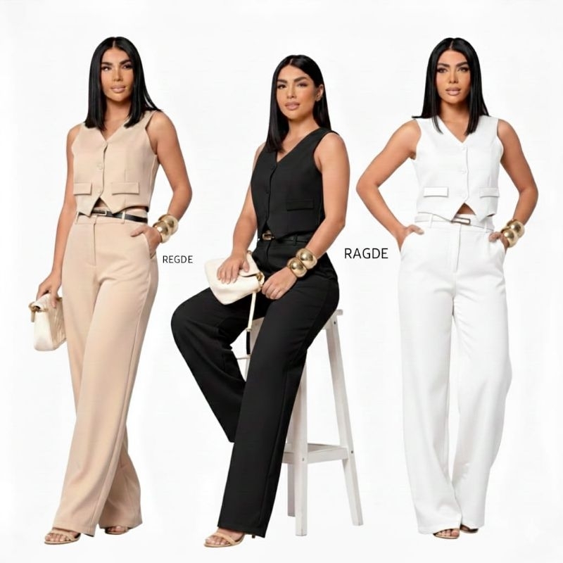 Conjunto Terno Premium Calça Com Colete De Tecido Alfaiataria Novo Lançamento