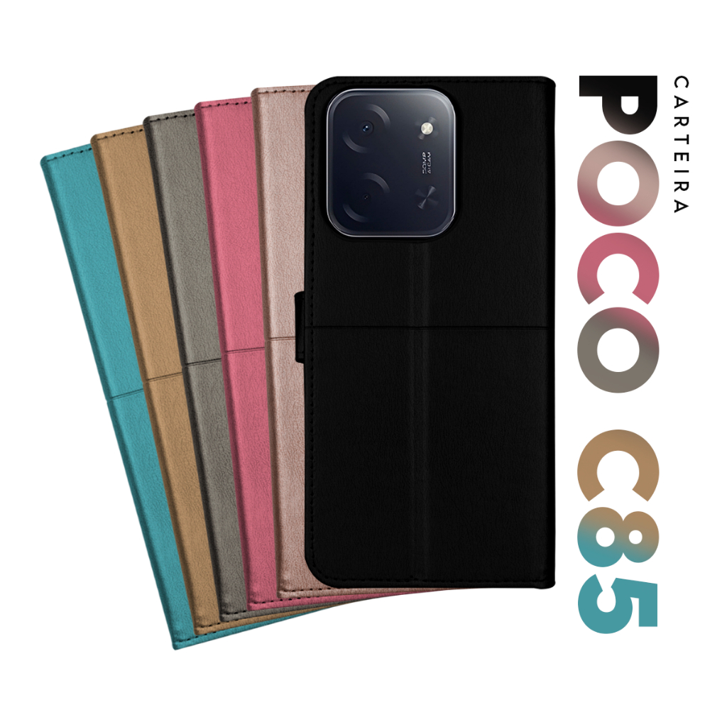 Capa Case Capinha Carteira Flip Cover Couro Sintético PRETA Xiaomi Poco C85 tela 6.9 pol Cell in Power25