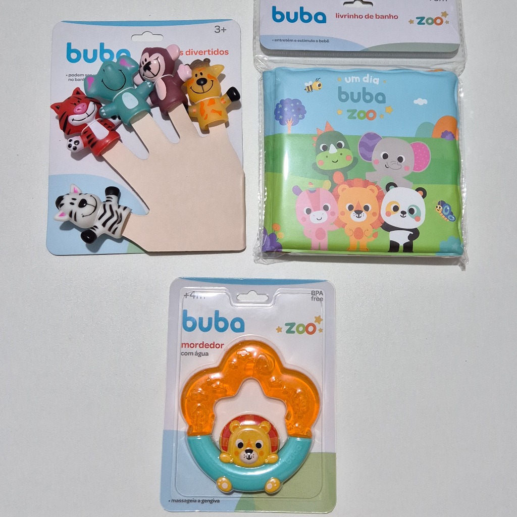 Kit Mordedor + Livro de banho + Dedoche Buba Bebê Criança Infantil