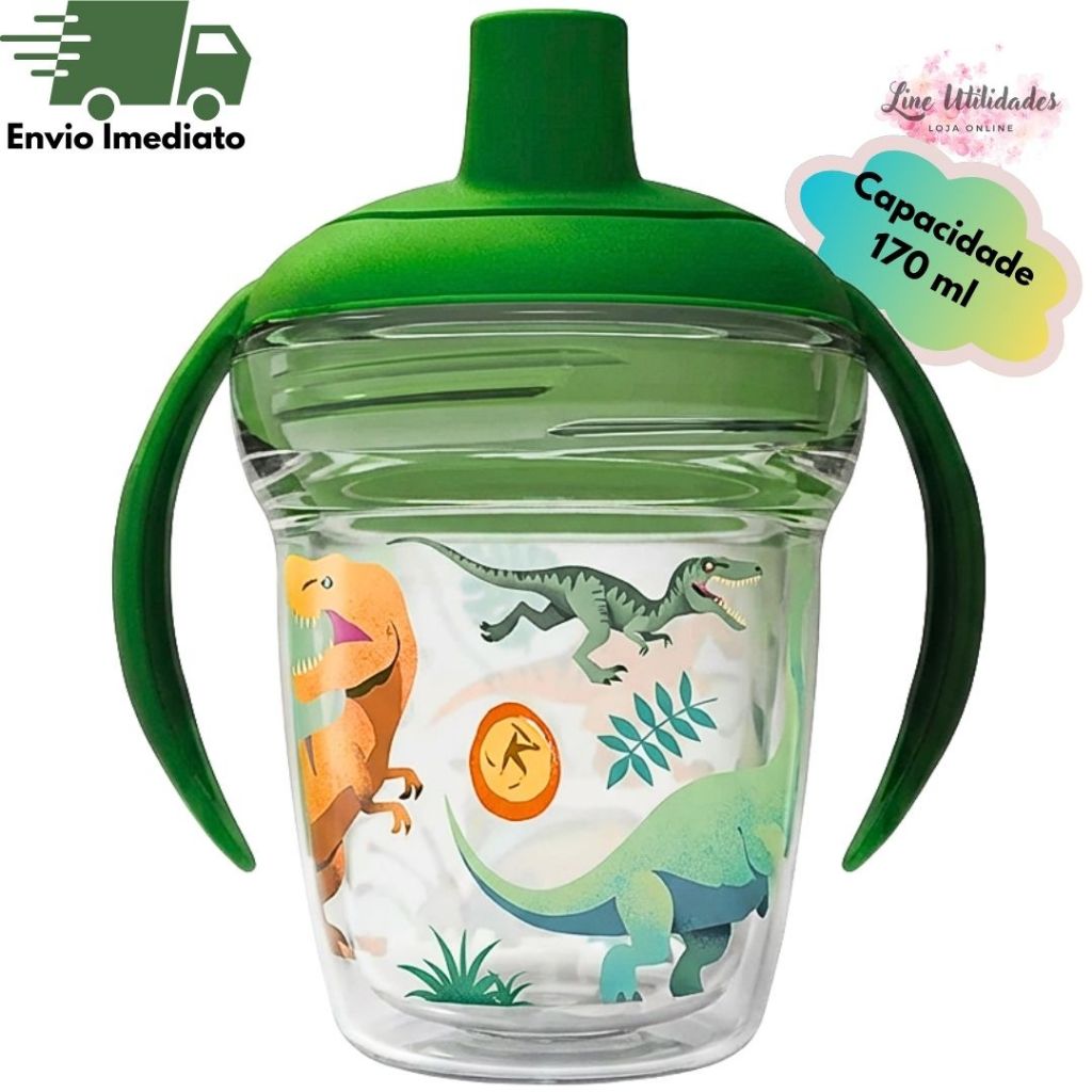 Copo Infantil Jurassic Park 170ml com Alça e Bico | Bebê | Antivazamento | Treinamento| Dinossauro em Oferta na Shopee