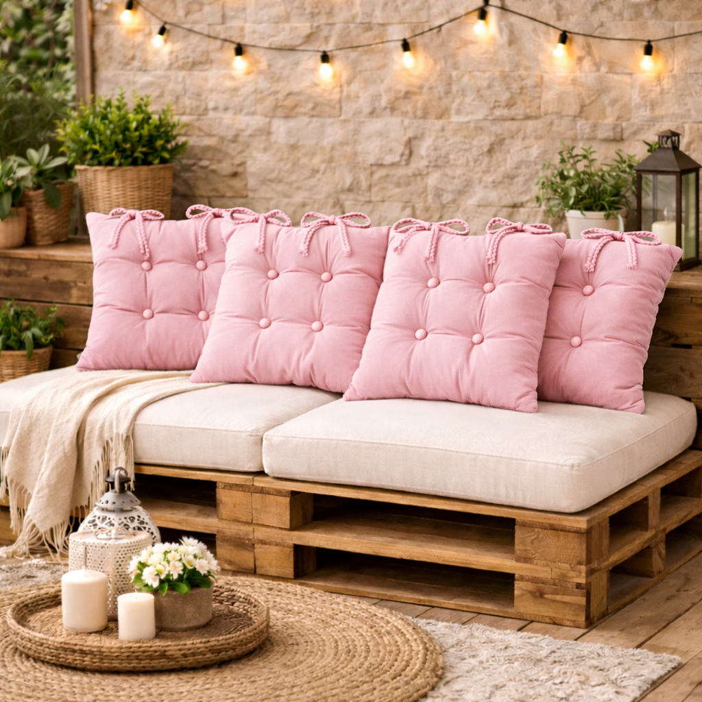 4 Almofadas Futon 40x40cm para Assento de Cadeiras Encosto Bancos Pallets Banquetas e Decorações