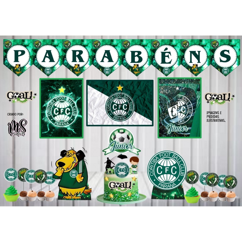 Kit Festa Time Coritiba Coxa Personalizado Só um Bolinho | Mesversário Aniversário | 40 itens | Decoração