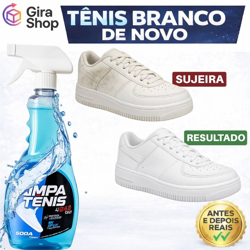 Limpa Tenis Branco Spray 500ml Limpeza Profunda Remove Manchas Amarelado Sujeira Pesada Odores em Oferta na Shopee