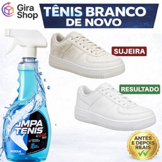 Limpa Tenis Branco Spray 500ml Limpeza Profunda Remove Manchas Amarelado Sujeira Pesada Odores em Oferta na Shopee