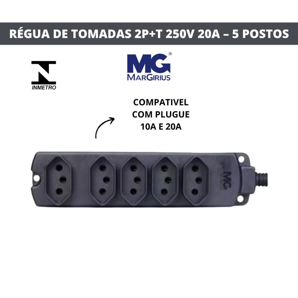 RÉGUA DE TOMADAS 2P+T 250V 20A – 5 POSTOS