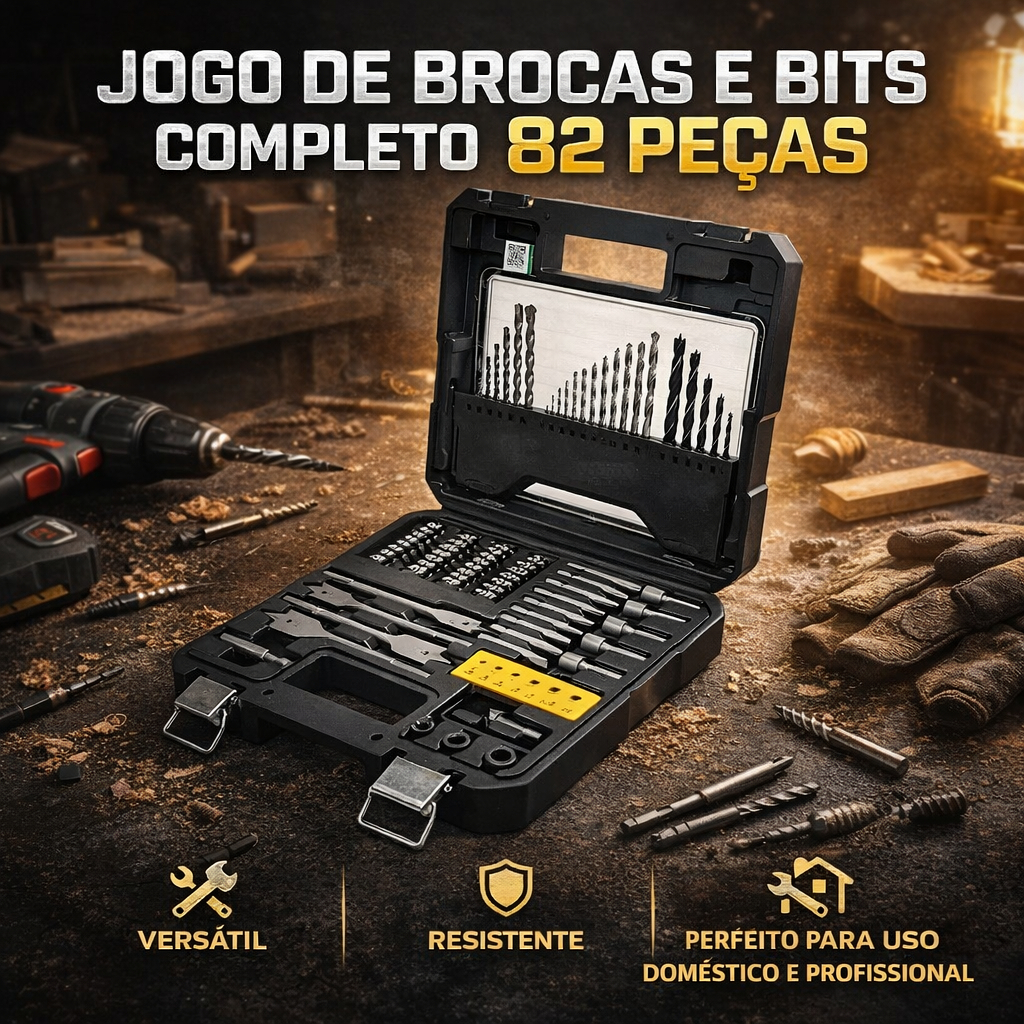 Kit Brocas Bits 82 Peças Multilaser HO211 Cr-V Maleta Perfuração Parafusamento Completo