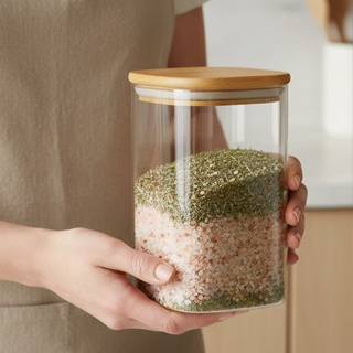 Pote 650ml Vidro Borossilicato Tampa de Bambu Vedação Silicone Porta Temperos em Oferta na Shopee