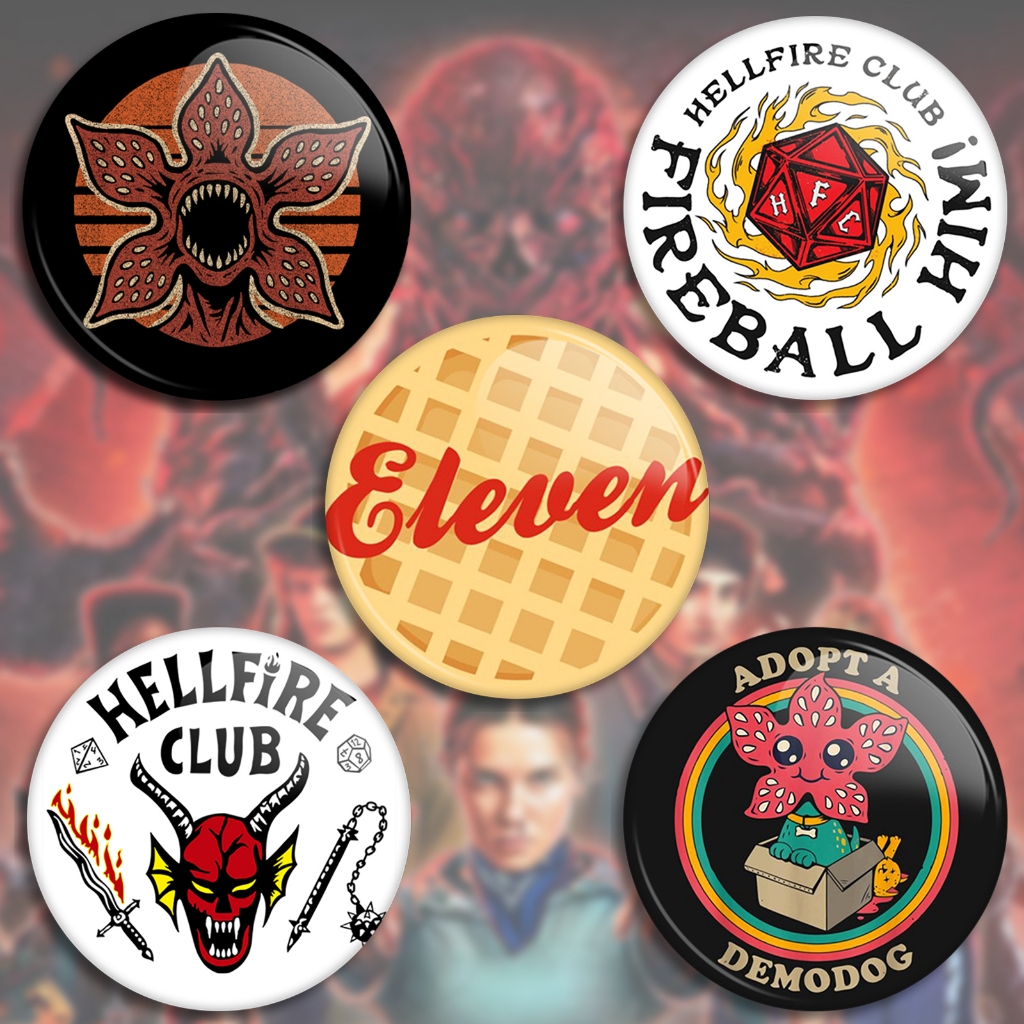 Stranger Things Botons Kit com 5 unidades, broches Stranger Things