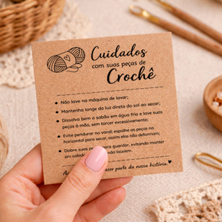 Cartão Cuidados Crochê papel Kraft 9x10cm - Tag lavagem da peça em Oferta na Shopee