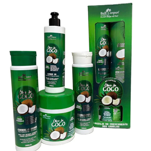 Kit Óleo de Coco Hidrataçao Capilar Shampoo e Condicionador Máscara de Cabelo e Leavin BellCorpus