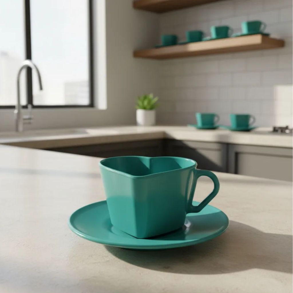 Conjunto Com 6 Xícaras De Coração E 6 Pires Redondo Plástico