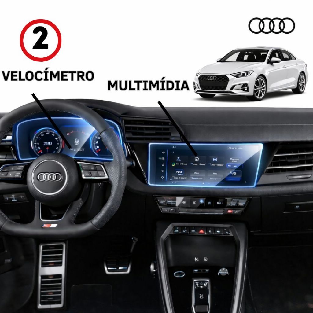 Kit Película Proteção Central Multimídia e Velocímetro Hidrogel Carro Audi A3 Anti Risco
