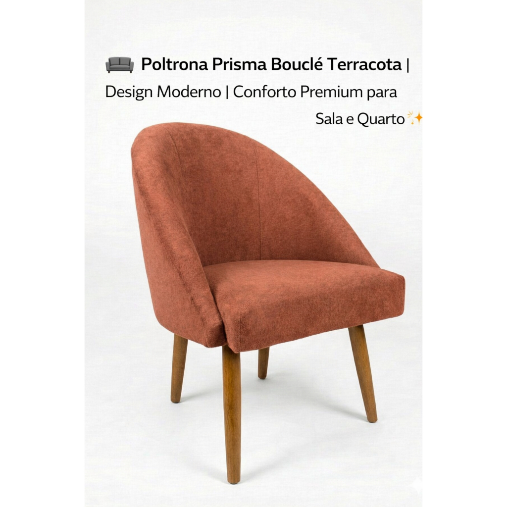 🛋️ Poltrona Prisma Bouclé Terracota | Design Moderno | Conforto Premium para Sala e Quarto ✨