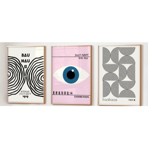Quadros decorativos Bauhaus Exhibition Olho e Geométrico Rosa (3 peças)