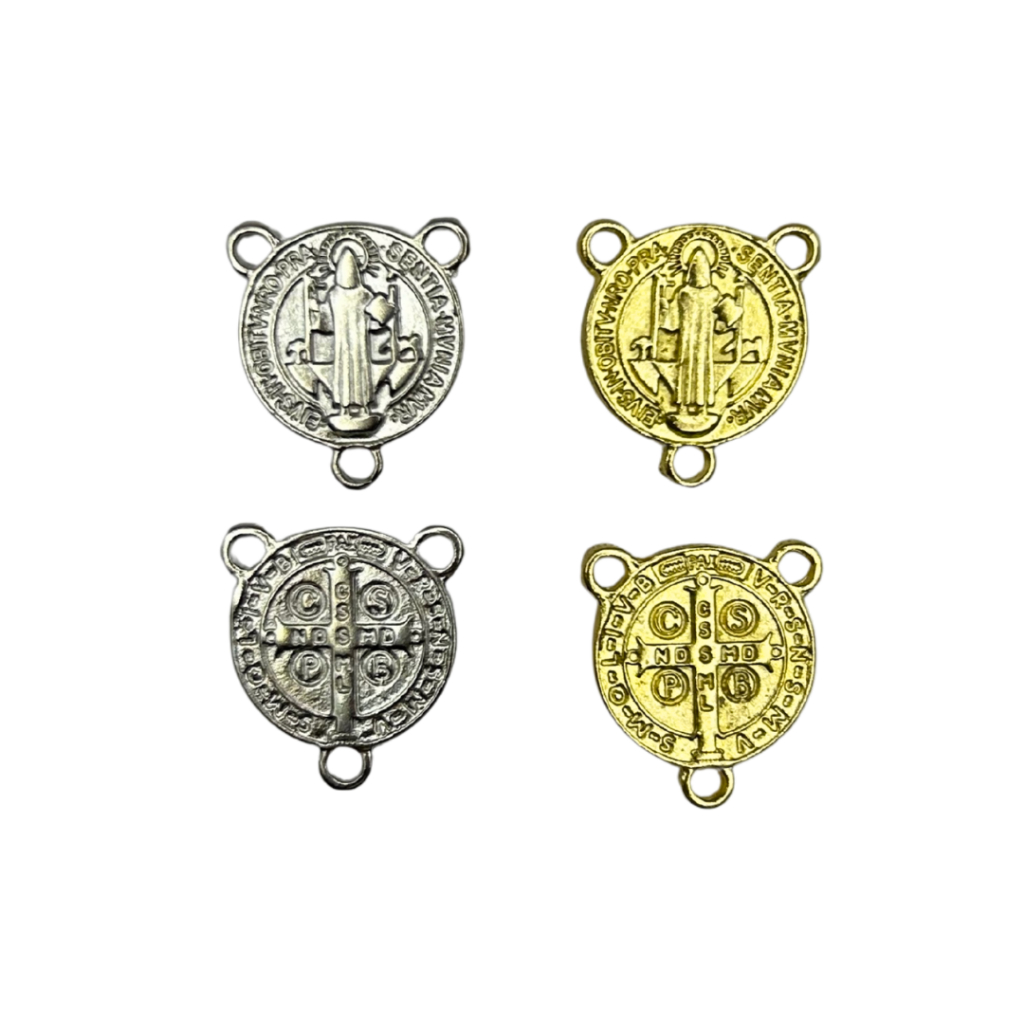 Entremeio São Bento para Terços com 3 saídas 20x23mm - Níquel/Dourado