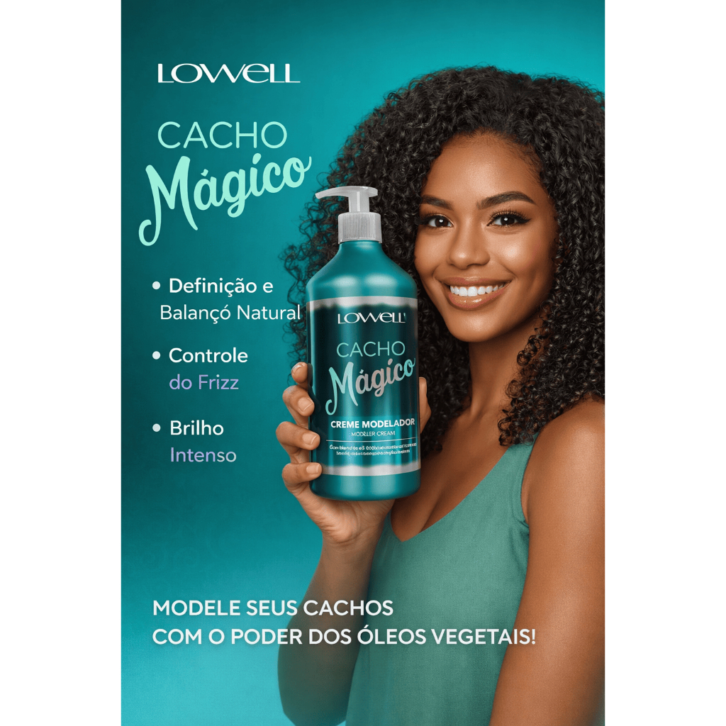 Creme Modelador Cacho Mágico 500ml Lowell Ação Funcional para Cachos Ondulados e Hidratados