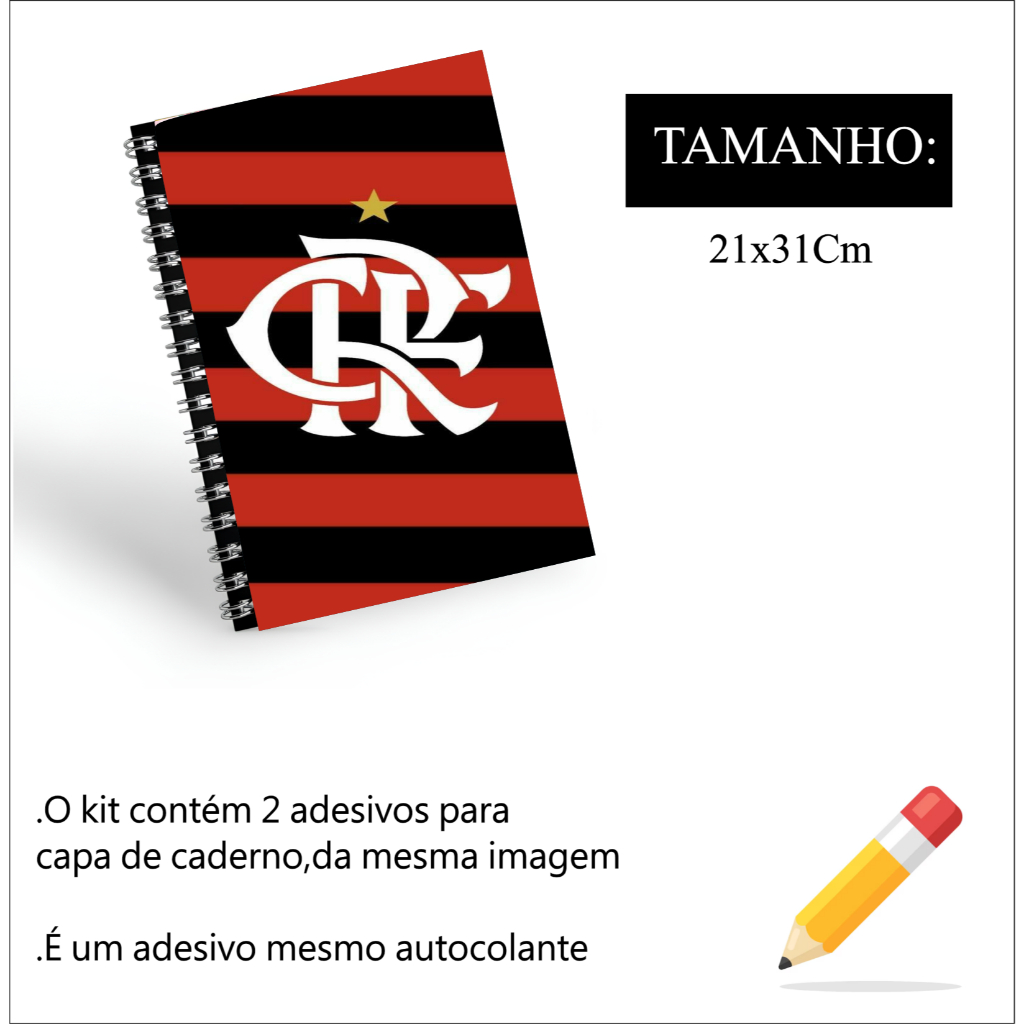 KIT 2 CAPAS PARA CADERNO ADESIVO SIMBOLO MENGAO FLA MENGO VERMELHO LINDO  21X31CM DECORACAO