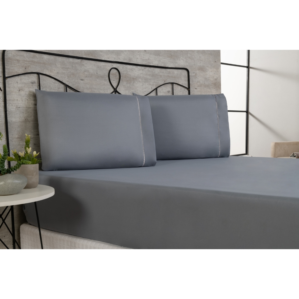 Jogo de Lençol Cama Casal Queen King Solteiro  400 Fios Micropercal Com Fronha em Ponto Palito