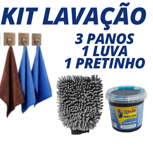 Kit de Lavagem Automotiva 3 Panos de Microfibra + Luva Microfibra +  Pretinho de Pneu