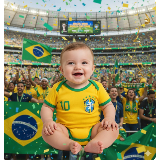 Body Bebê Temático mesversario Brasil Menino Menina Mesversário futebol