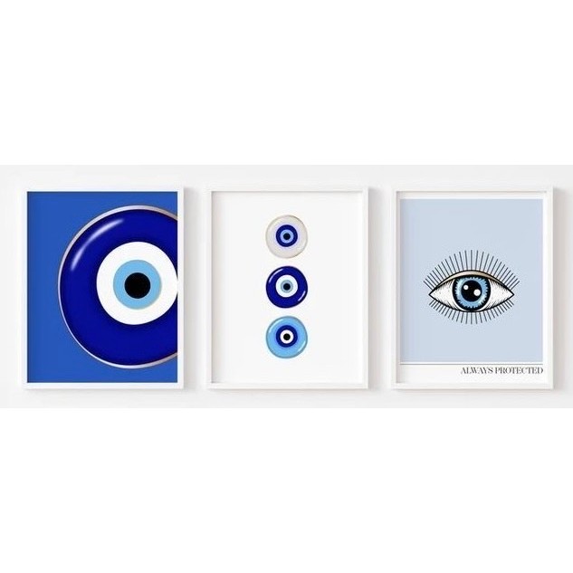 Quadros decorativos com tema Olho Grego e a frase Always Protected (3 peças)