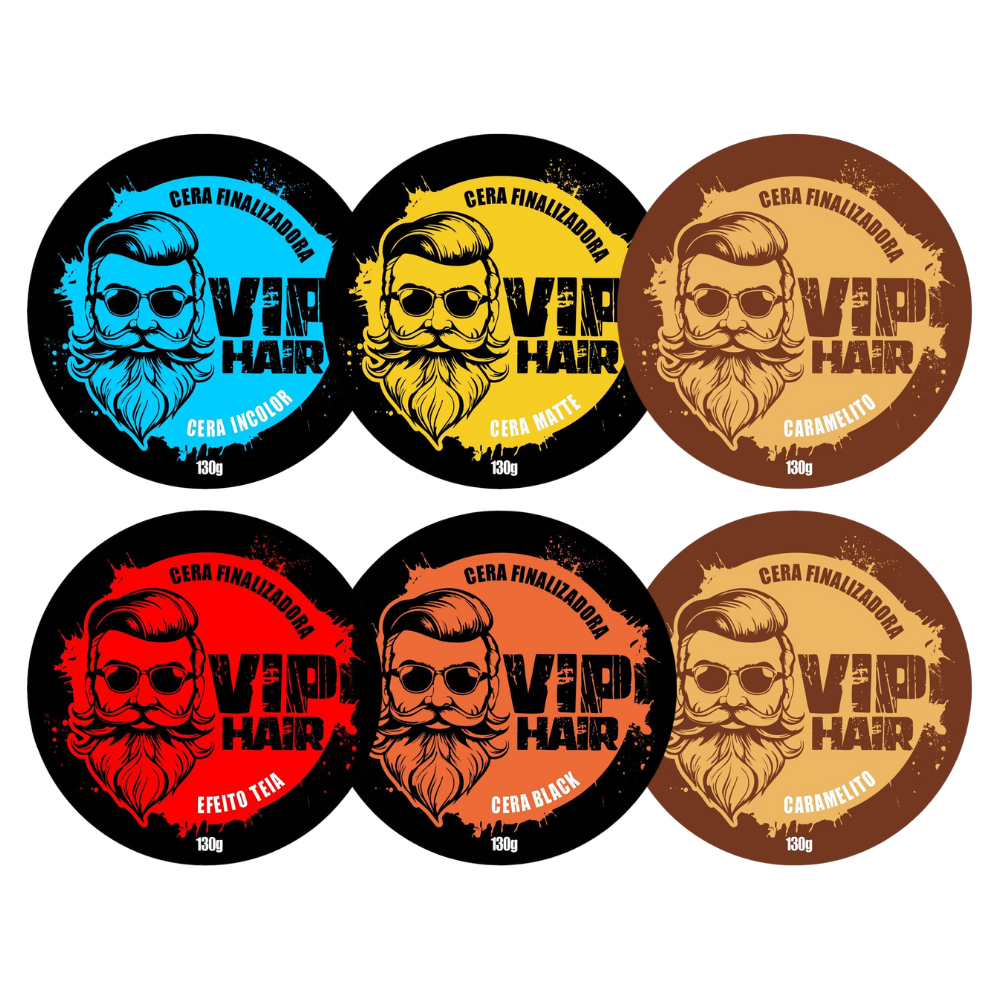 Kit 06 Cera Pomada Modeladora Vip Hair 130g Barba Cabelo Bigode Atacado