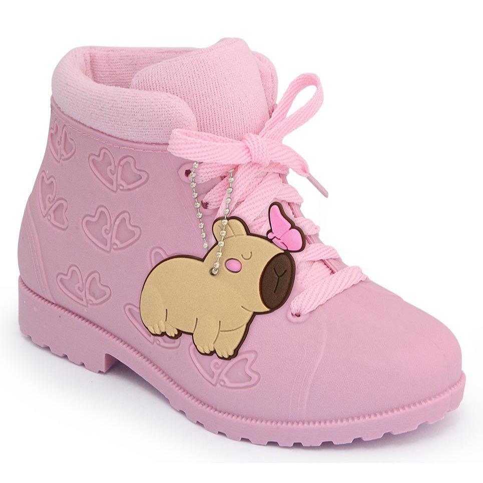 Bota Infantil Coração Capivara Confortável Estilosa Antiderrapante Menina