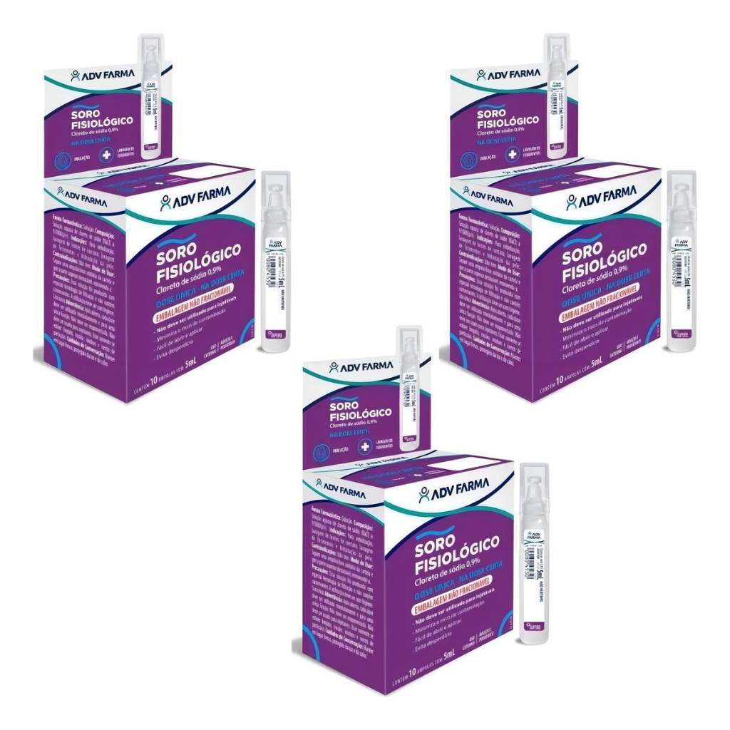 SORO FISIOLOGICO 5ml com 10 ampolas ADV kit c/ 03