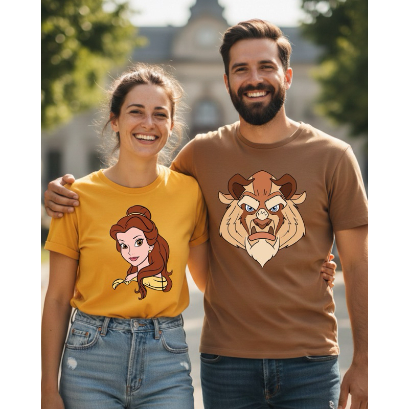 Camiseta [Exclusiva] Princesa Bela ou a Fera ou Personagens - Unissex Algodão - Infantil, Adulto e Plus size - Casual