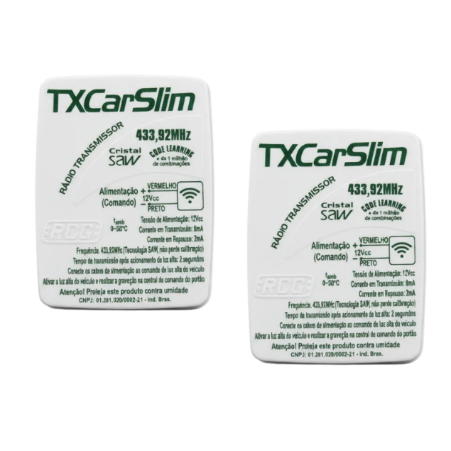 2x controle Tx Car RCG 433mhz Aciona motor Portão Farol Alto Carro Moto 12v